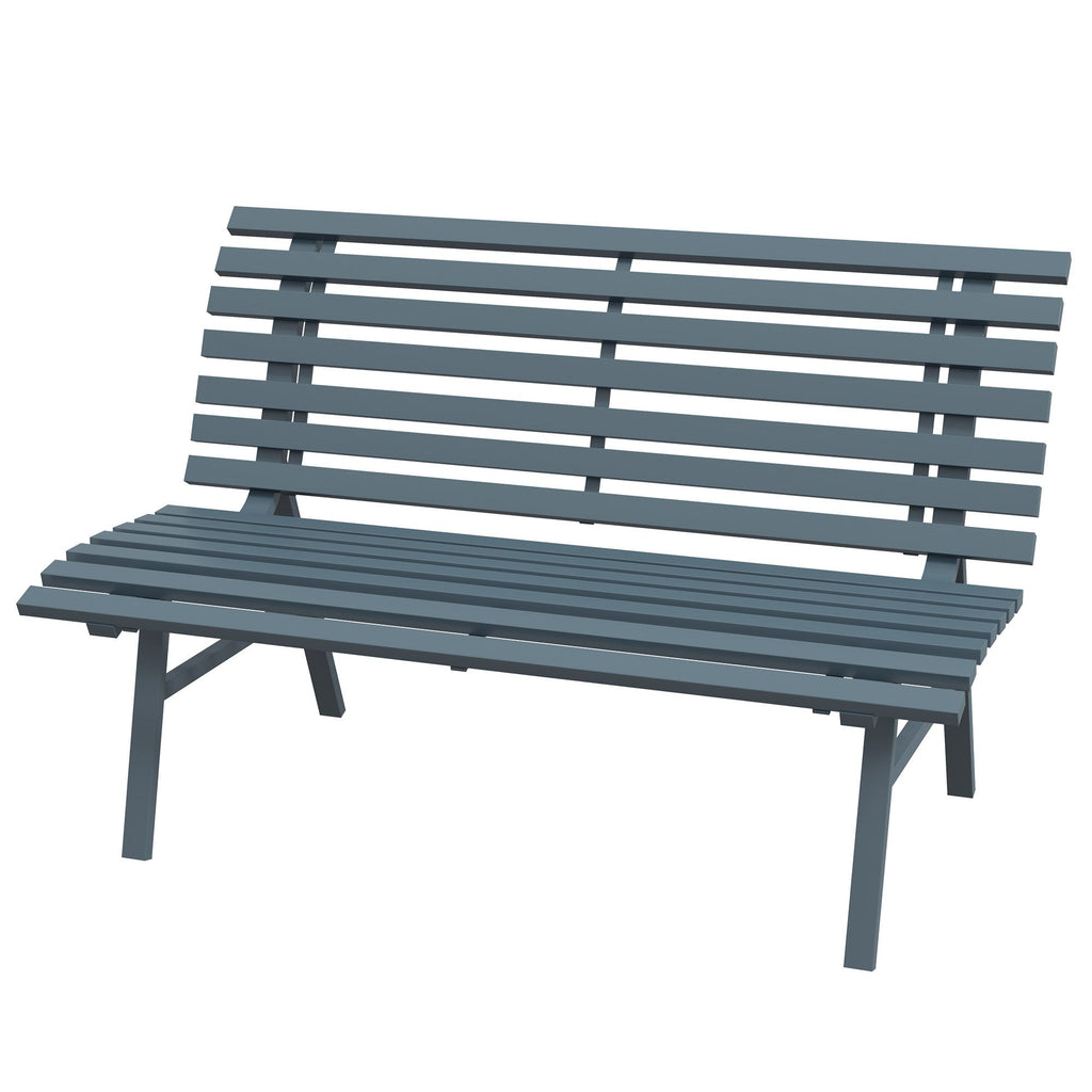 Vibrant Seating: Aluminum Bench in Blue with Lightweight Slatted Design for Outdoor Areas|