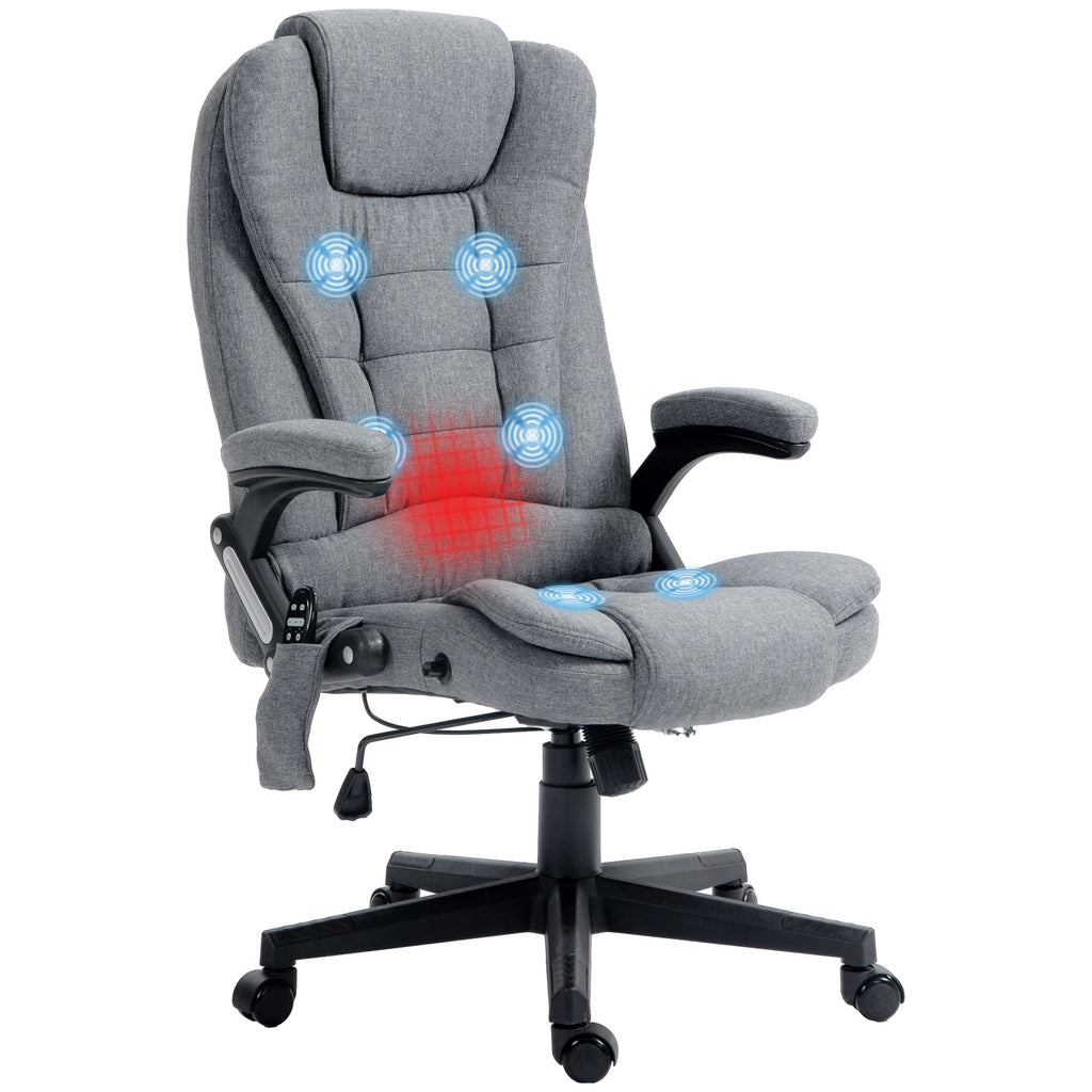 Vibrating Massage Office Chair with Heat, 6 Point, Linen High Back, Reclining, Gray