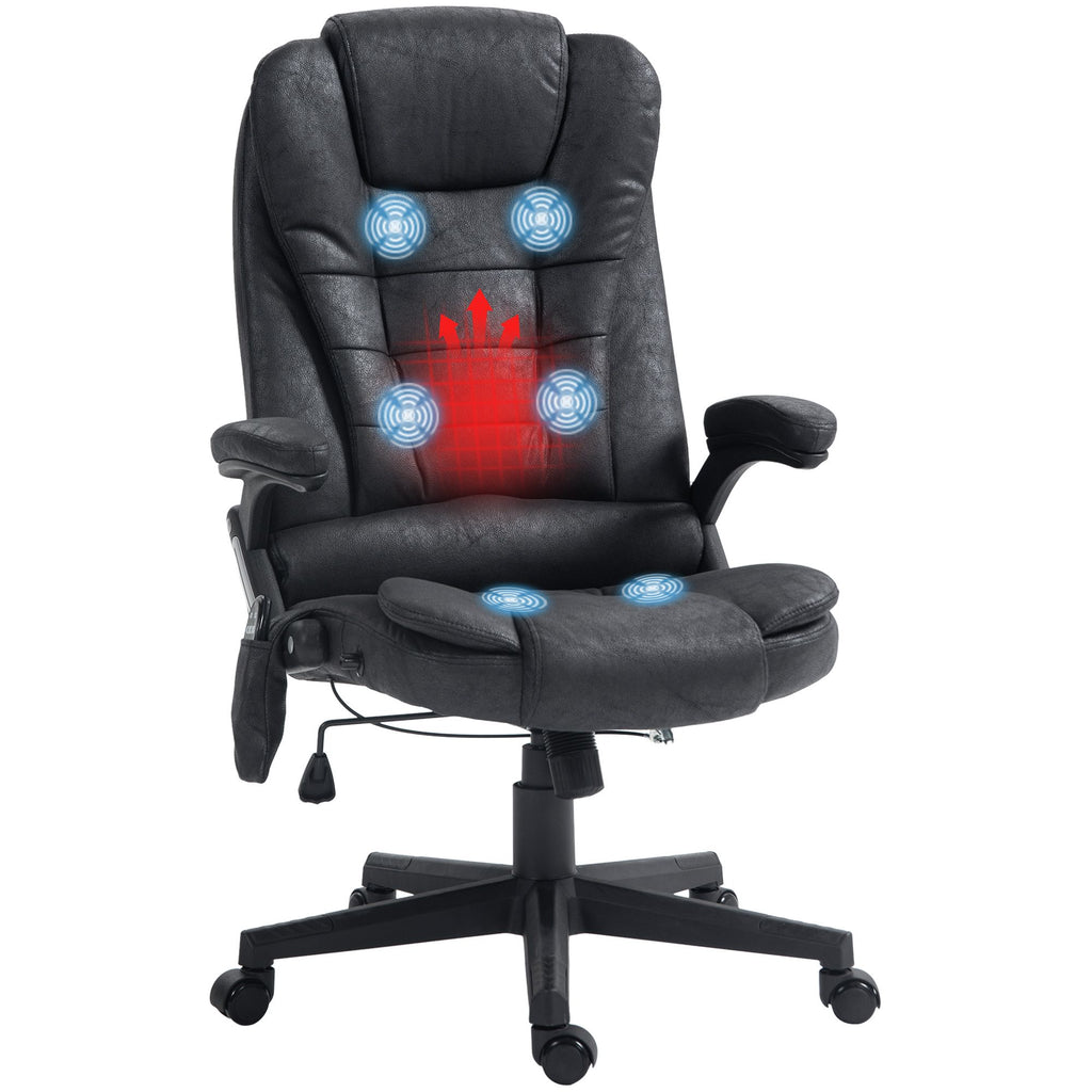 Vibrating Massage Office Chair with Heat, Linen High Back, Reclining, Padded Armrests, Remote, Black