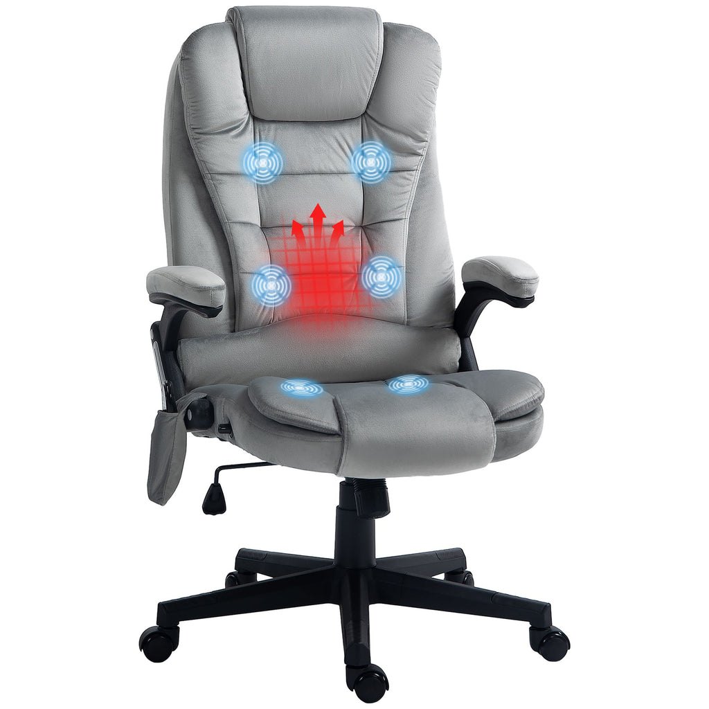 Vibrating Massage Office Chair with Heat, Linen High Back, Reclining, Padded Armrests, Remote, Gray