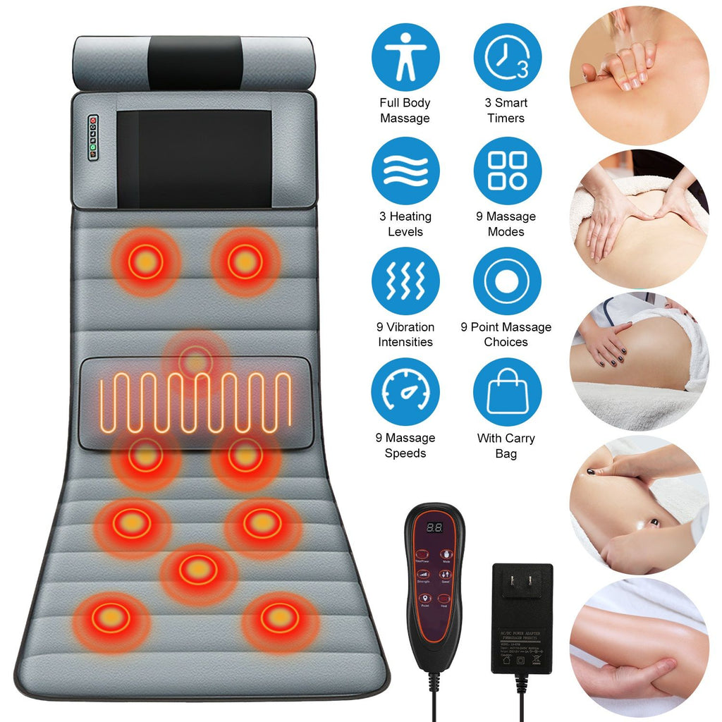 Vibration Massage Mat (Full Body) + Neck Kneading Massager - 20 Nodes, 3 Massage Modes/Speeds, 9 Vibration Settings, 3-Level Lumbar Heat, Inflatable Waist Pillow - Perfect Gift for Family