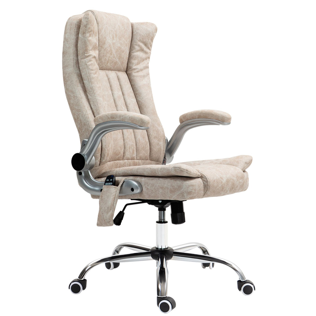 Vibration Massage Office Chair, High Back Heated Desk Chair with Flip-up Armrest, Swivel Wheels, Cream White