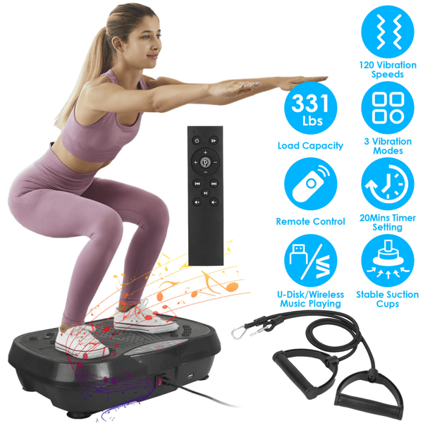 Vibration Plate Exercise Machine with 120 Speed Levels & 2 Resistance Bands, 331Lbs Load Capacity Whole Body Workout Machine USB Music Player for Home Weight Loss & Muscle Toning