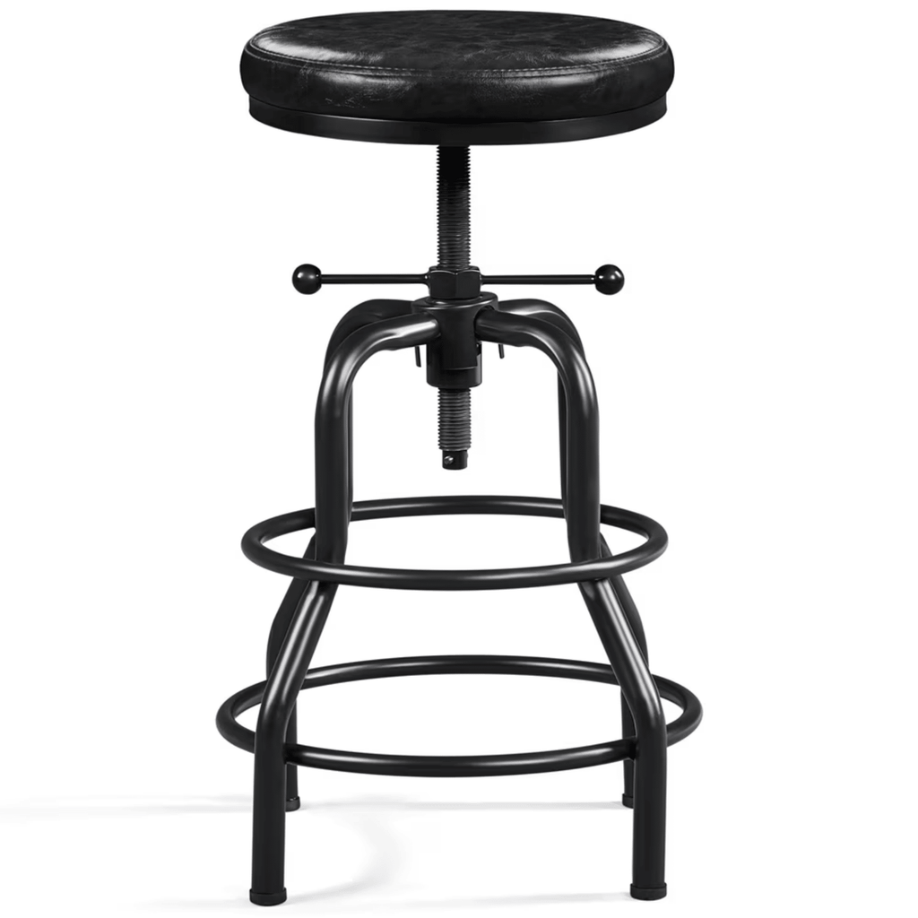Vintage Faux Leather Counter-Height Bar Stool with Metal LegsforKitchenRestaurant, Black