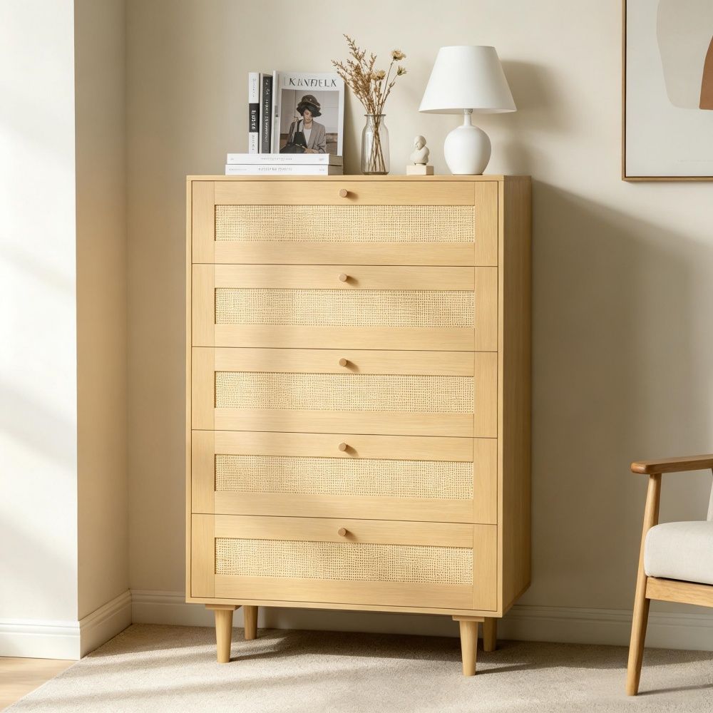 Vintage Storage Cabinet with 5 Drawers and Easy to Install for Bedroom