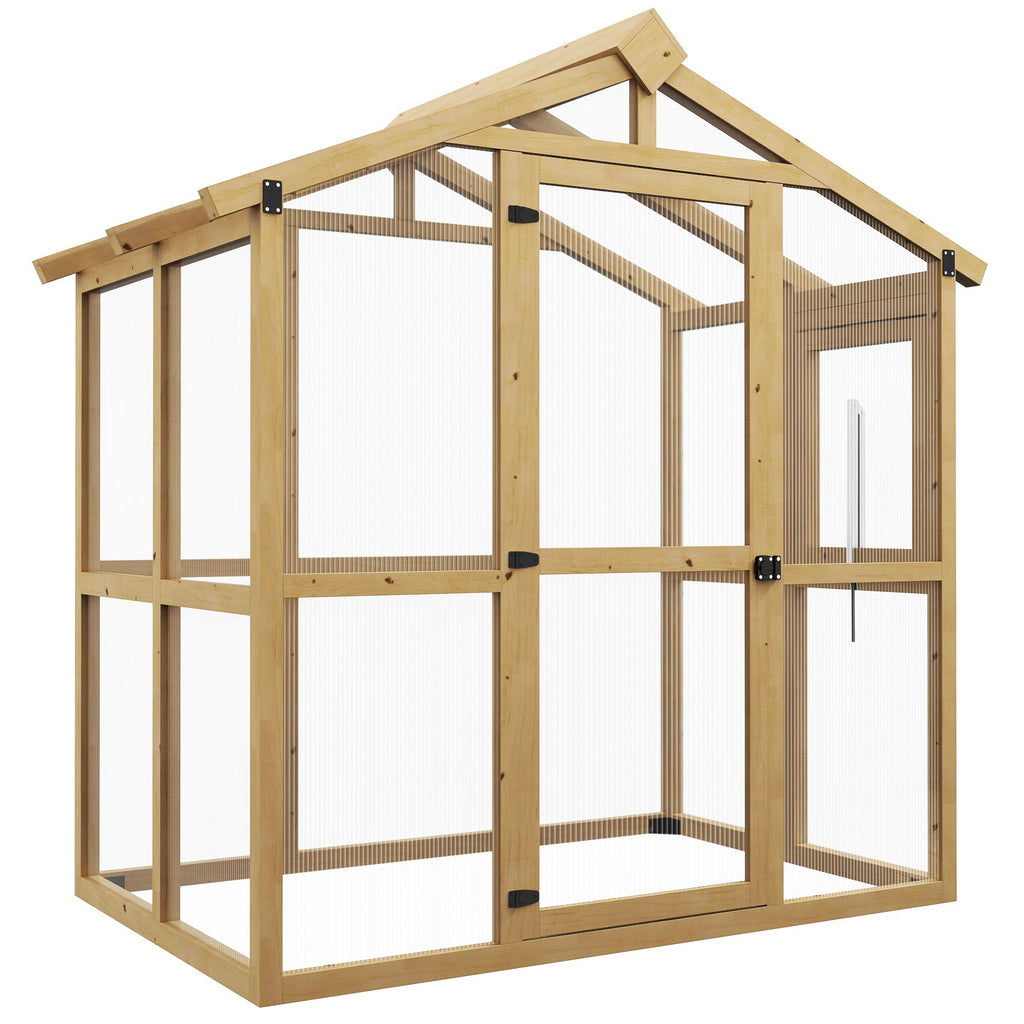Walk-in Polycarbonate Greenhouse Green House with Automatic Temperature Window and Lockable Door, 6.5' x 4' x 6.7'