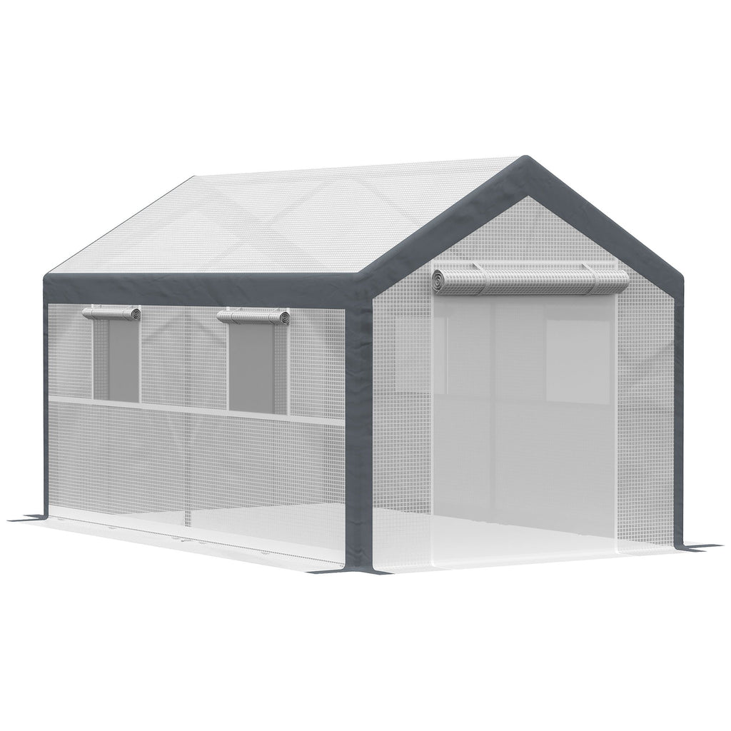 Walk-In Tunnel Greenhouse 12x7 White Dark Grey with Roll Up Windows Zippered Mesh Door
