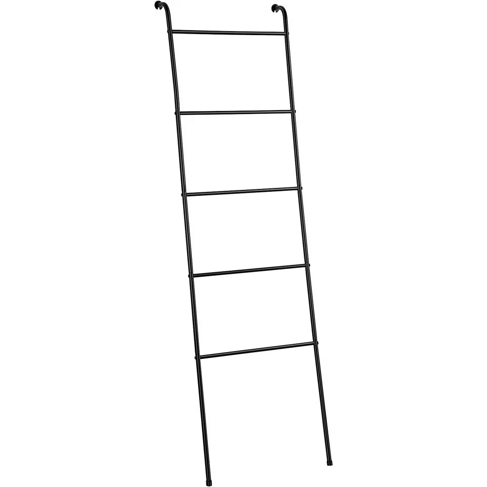 Wall Leaning Blanket Ladder Decorative Metal Towel Drying Quilt Holder RackforLiving Room Bathroom Outdoor Pool - Black