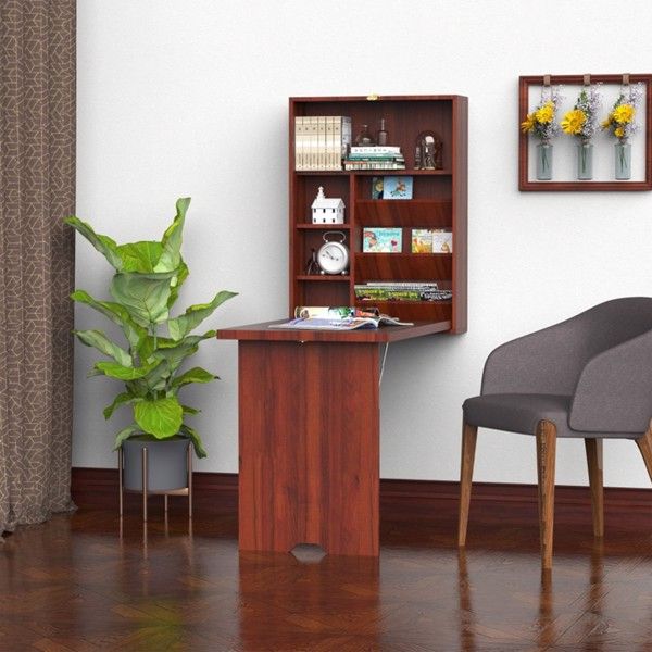 Wall Mount Desk Cabinet-Mahogany