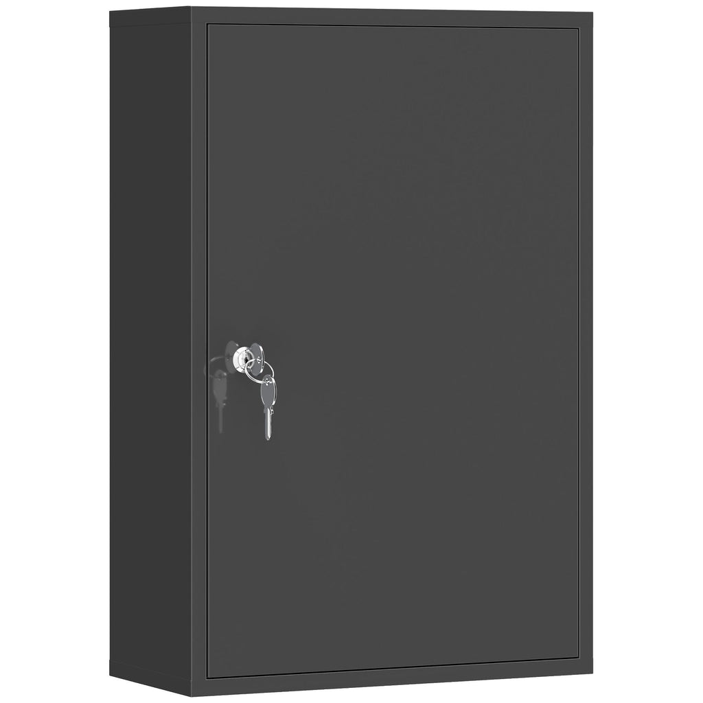 Wall Mount Medical Cabinet, Bathroom Cabinet with 3 Tier Shelves, 2 Keys, 15.7" x 7.1" x 23.6", Black