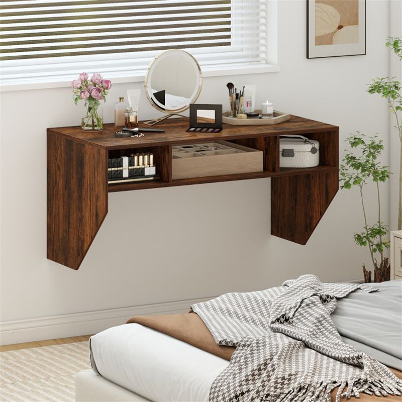 Wall-Mounted Computer Desk Floating Laptop Desk with 3 Storage Compartments