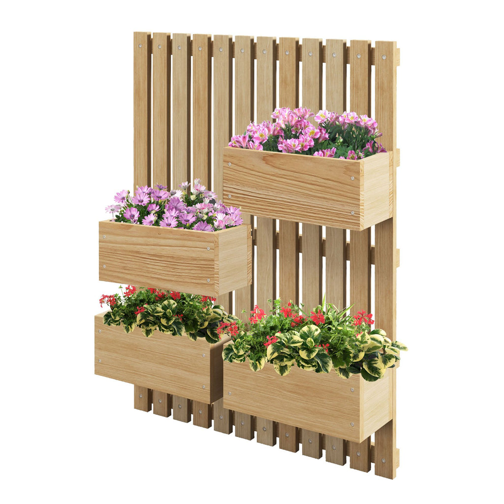 Wall-Mounted Wood Planter Box with Trellis for Climbing Plants Outdoor Raised Garden Bed with Adjustable Height