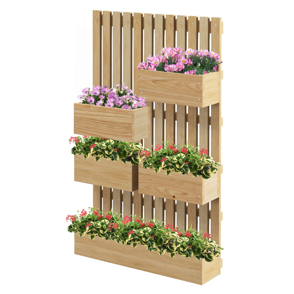 Wall-Mounted Wooden Planter Box with Trellis for Climbing Plants Adjustable Height Outdoor Garden Bed Brown