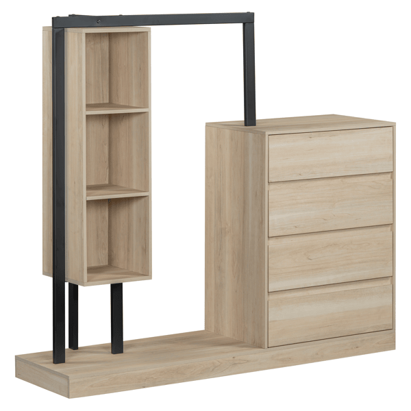 Wardrobe with 4 Drawers and 3 Shelves,Natural