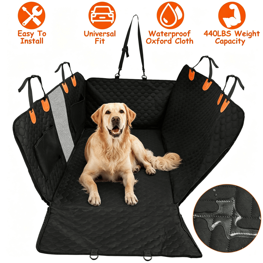 Waterproof Dog Backseat Protector, 6 Layers Construction, Hard PP Support Board, Built-in Storage Bags, Anti-Slip Design for Cars, SUVs and Trucks