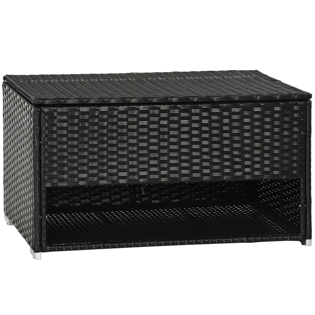 Waterproof Outdoor Deck Box, Rattan Wicker Towel Storage with Liner for Patio Cushions, Pool Accessories