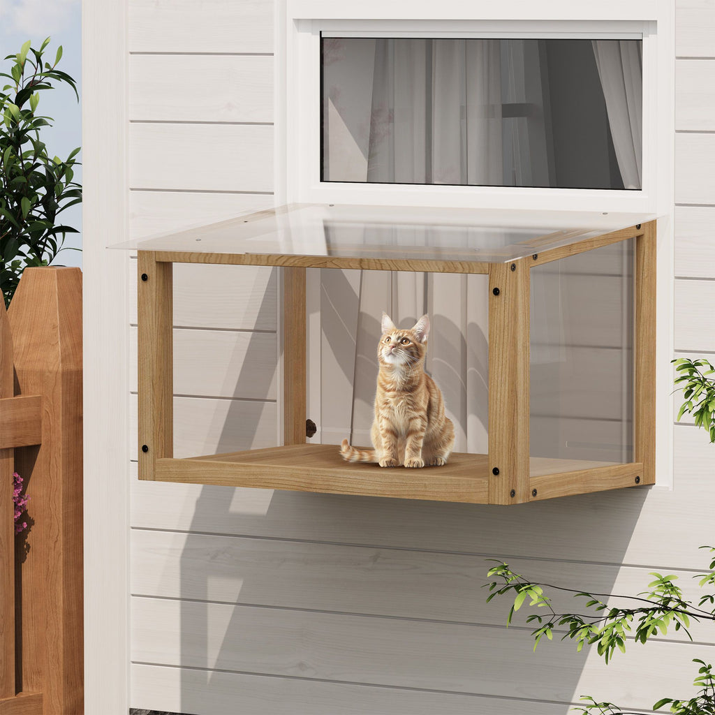 Waterproof Window Cat Perch Catio, Wood Cat Window Box, Window Catio for Indoor Cats. Suitable Single Hanging Window with an Inner Diameter of The Window Frame with A Net Opening Width of 24-35 in-Doe