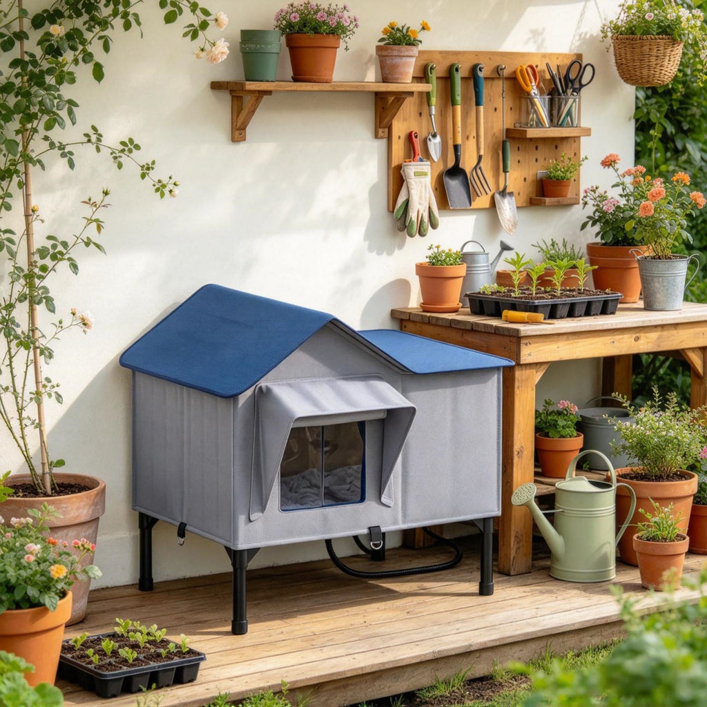 Weatherproof Heated Cat House, Outdoor Cat Shelter with Heating Pad, Elevated Base & Safe Escape Door, for Stray & Barn Cats