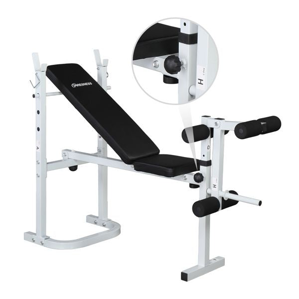 Weight Bench with Adjustable Workout Bench and Barbell Rack and Leg Developer, Foldable Weight Bench for Home Gym, Youth Strength Training Benches(White/Black)