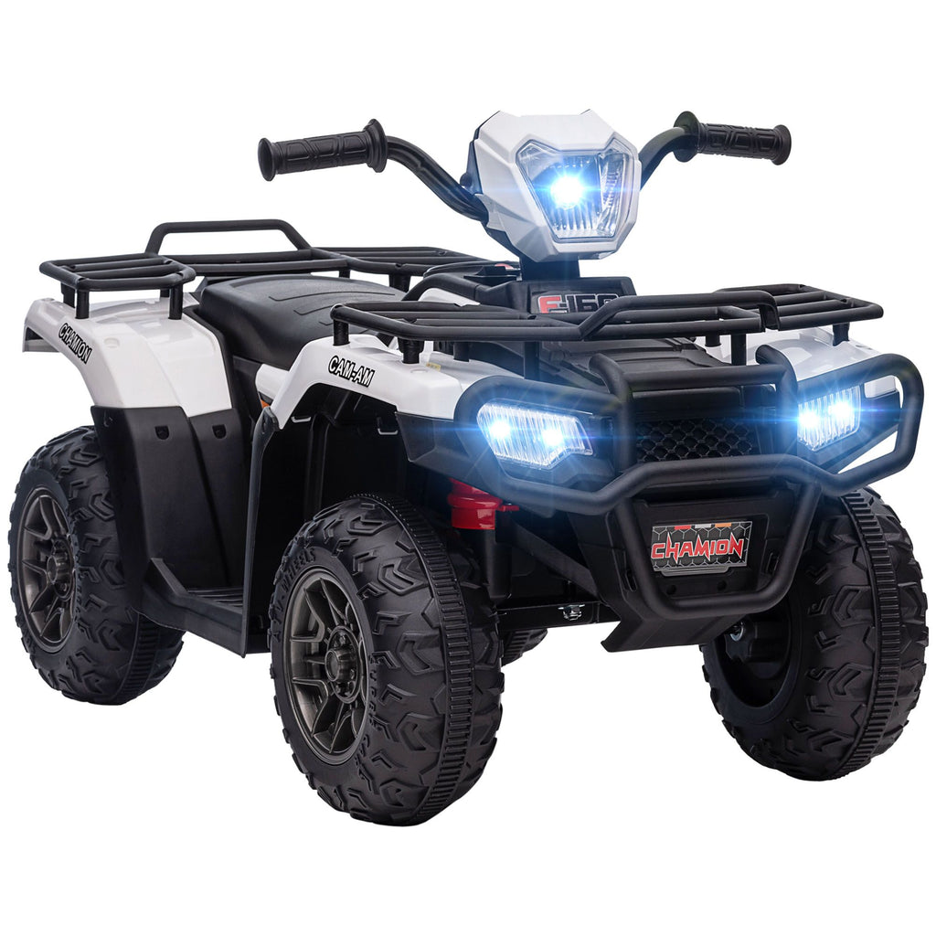 White 12V Kids ATV Electric Ride-On Car 4 Wheeler with Music LED Headlights for Children 3-5 Years