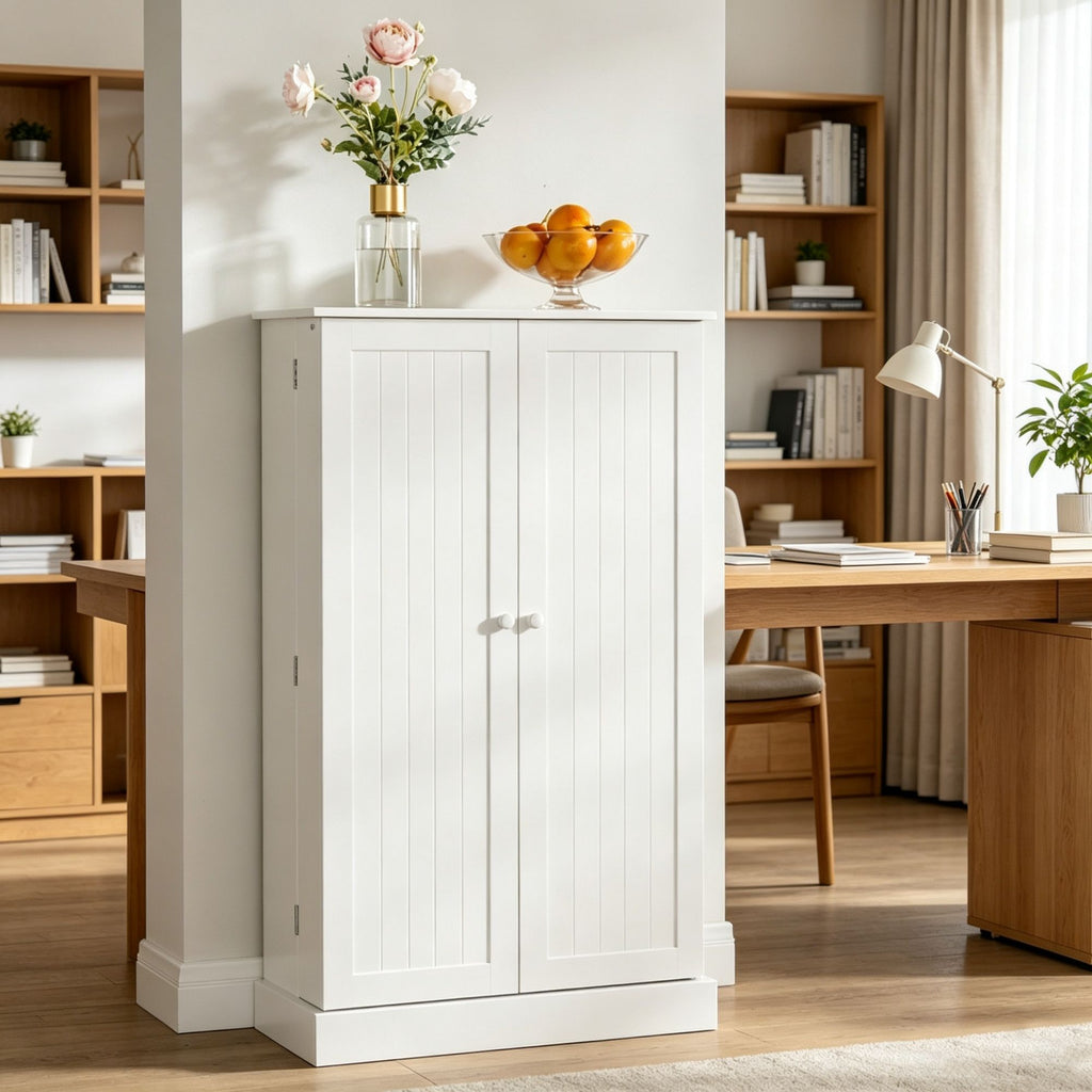 White 41" Modern Freestanding Kitchen Pantry Double Door Storage Cabinet with Adjustable Shelves