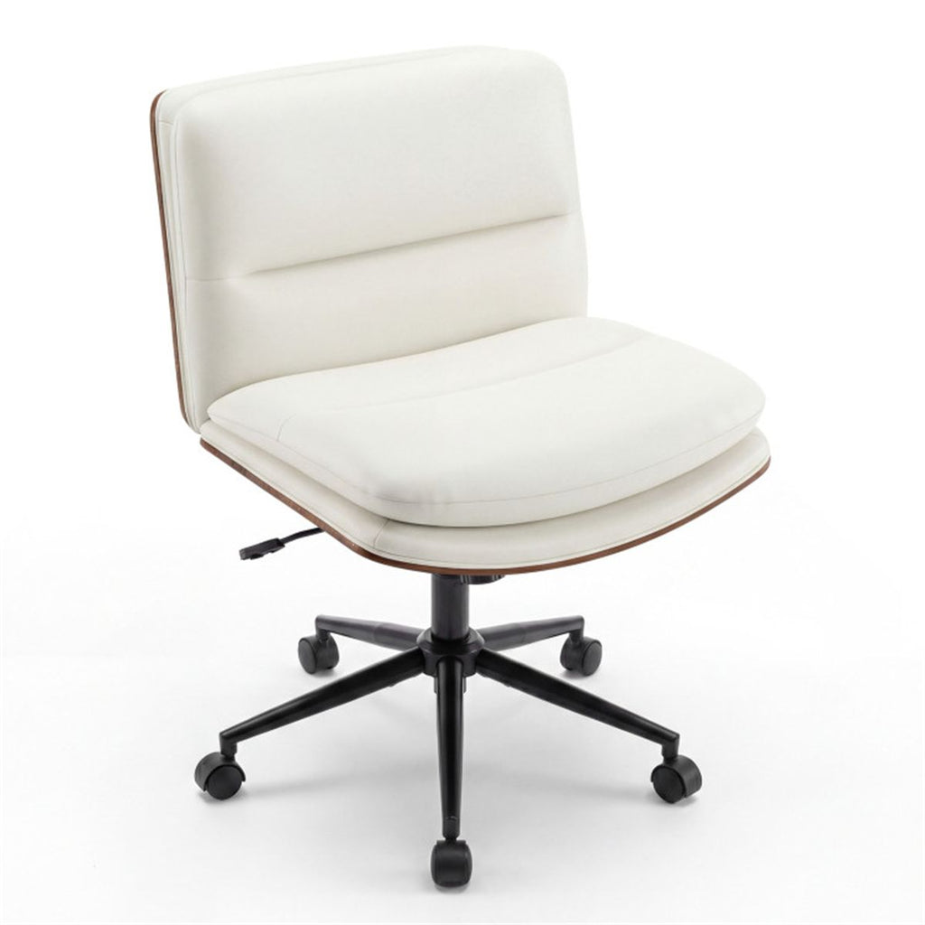 White Armless Office Chair , Curved Backrest & Wide Seat, 360° Swivel & Rocking Function