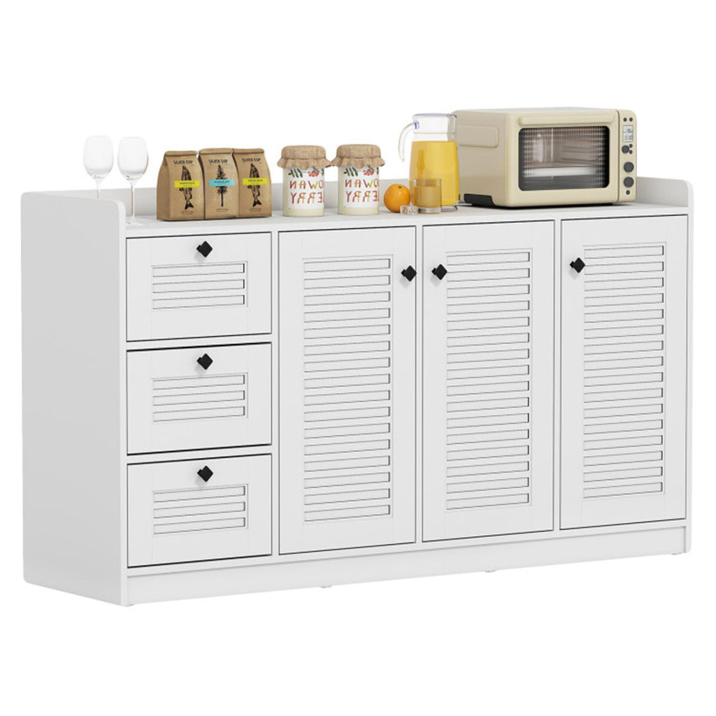 White Buffet Sideboard Cabinet, 3 Drawers & 3 Shutter Door Cabinets, Abundant Storage Space