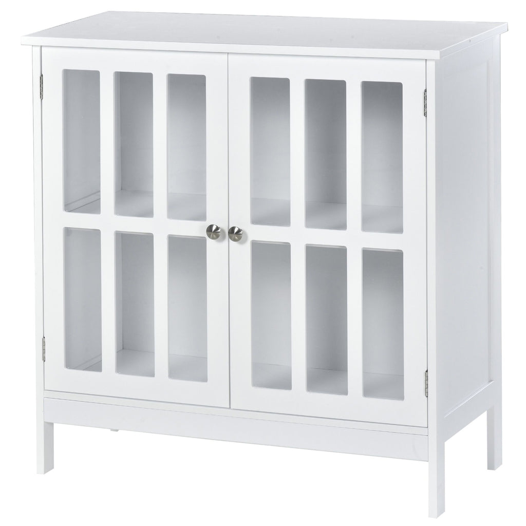 White Buffet Sideboard Cabinet with 2 Transparent Doors Dining Room Credenza Kitchen Hallway Storage