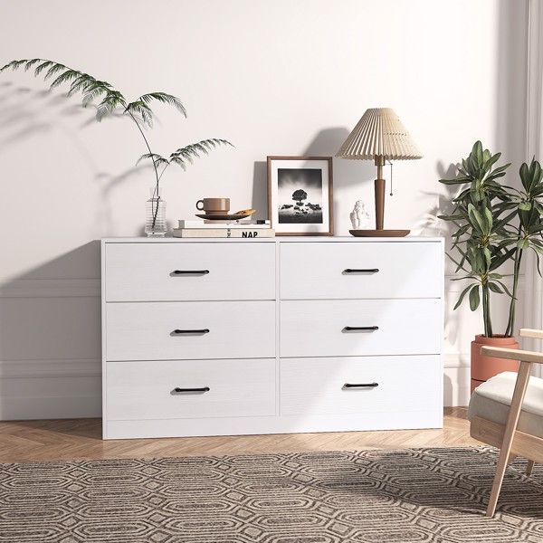 White chest of drawers + particle board with triamcinol coating 134*40*67cm double row 3 layers 6 drawers chest of drawers with fabric finish