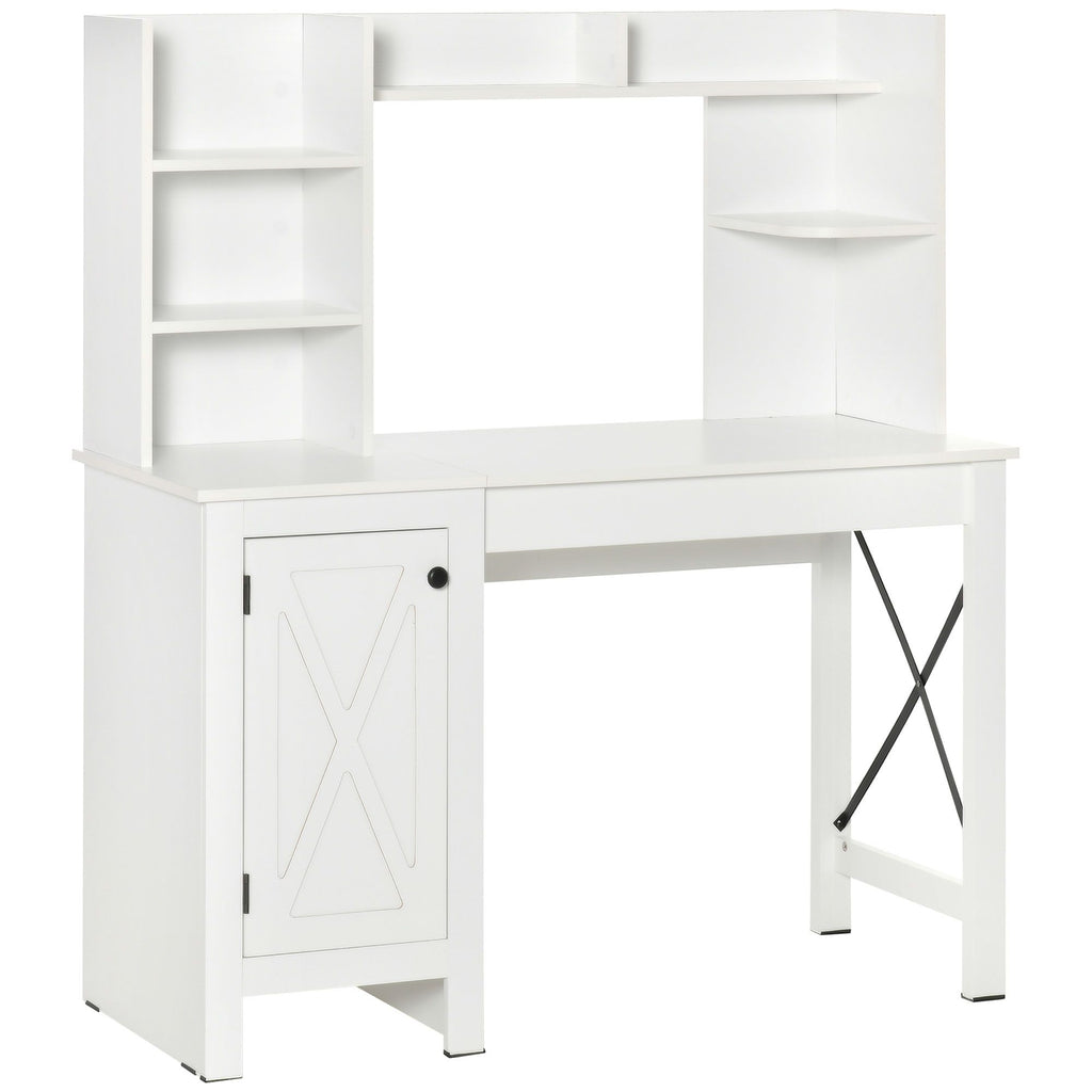White Computer Desk with Hutch Cabinet Home Office Desk Storage Study Workstation