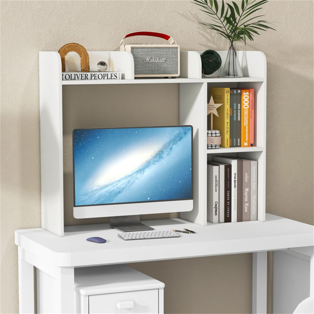 White Desktop Bookshelf for 27''/68.58cm Monitor, 93.98×25.40×73.66cm Engineered Wood Desk Hutch with Anti-Tip Kits, 100 lbs Capacity