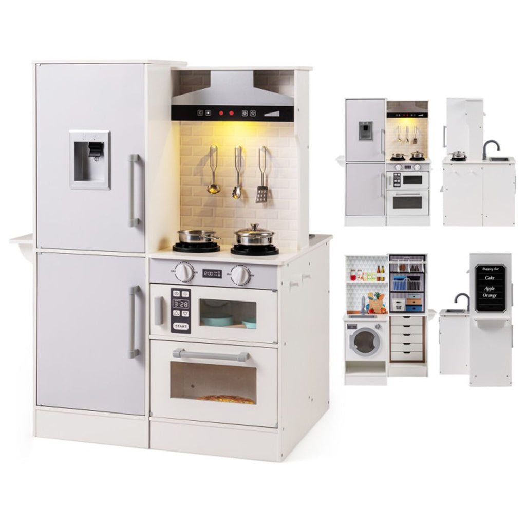 White Dual-Sided Kids Play Kitchen with Water Dispenser and Range Hood for 3+ Years Old