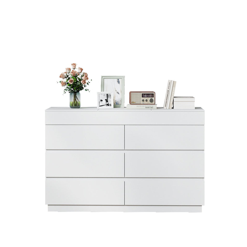 White embossed P2 12mm particleboard with melamine veneer, 120*40*85.5cm, six-drawer cabinet with mirror