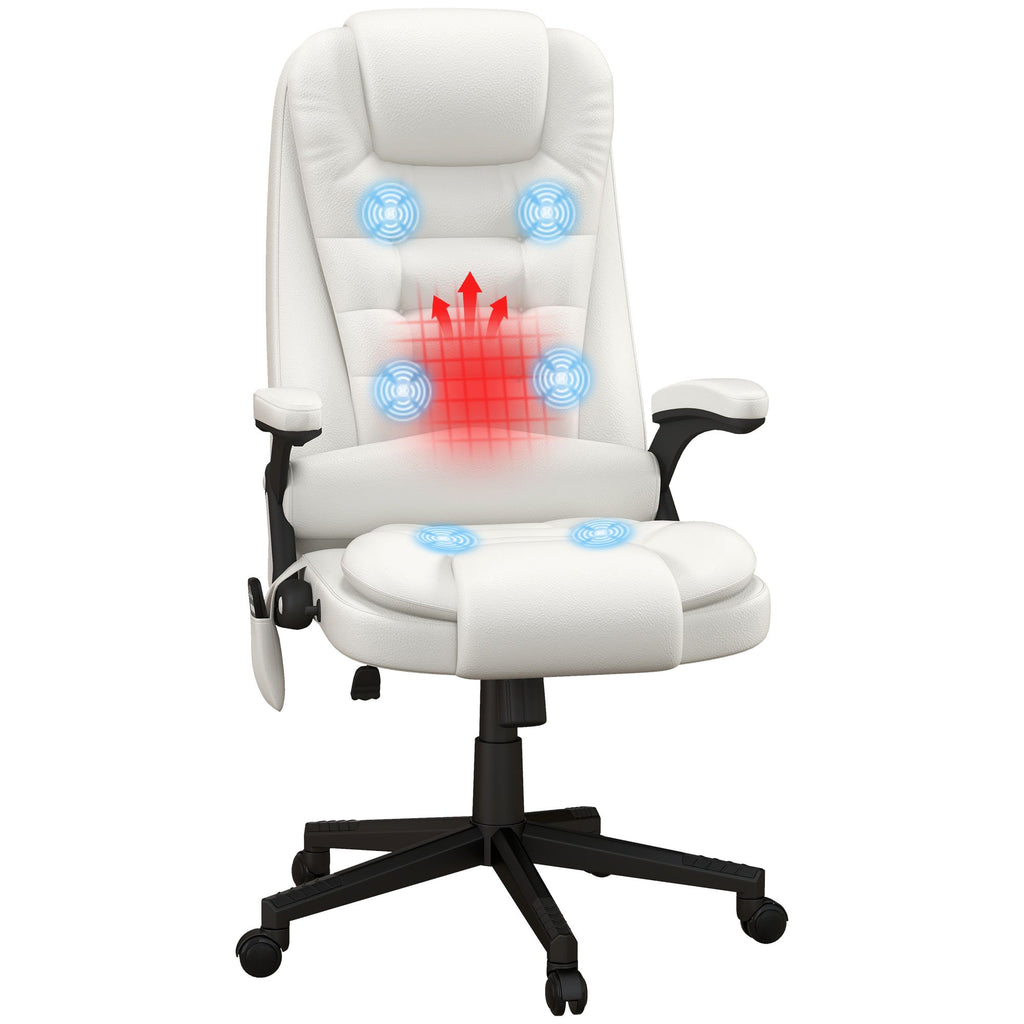 White Ergonomic Heated Massage Office Chair Recliner Desk with 6 Vibration Points
