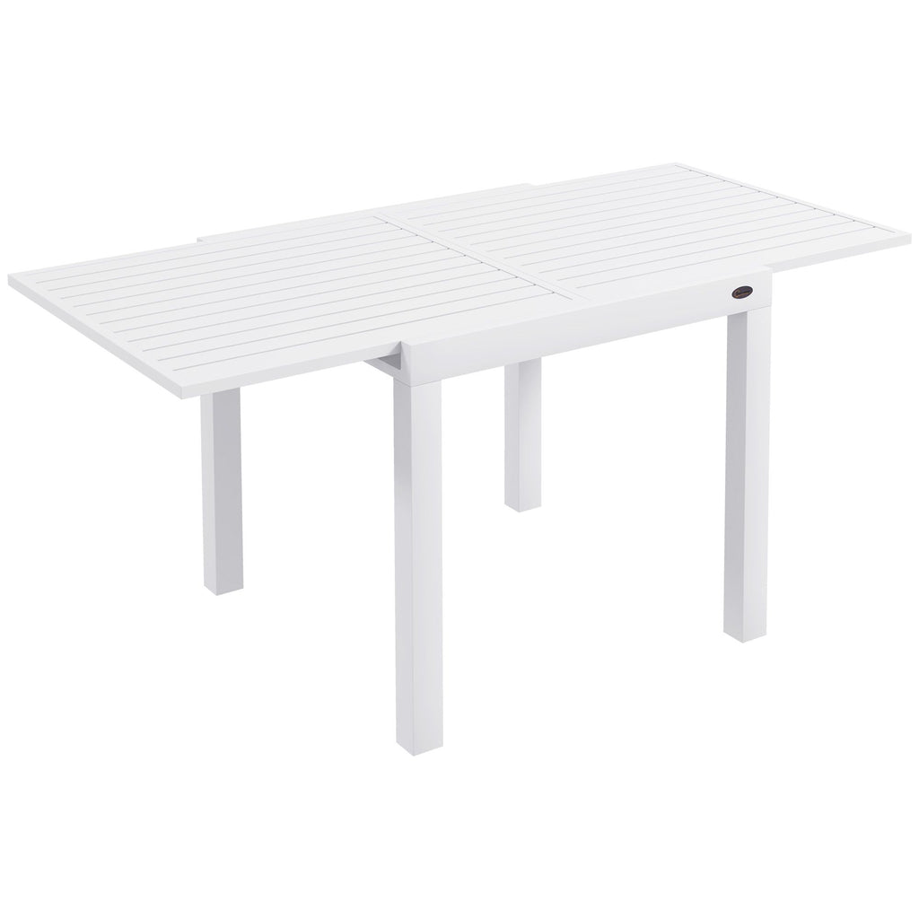 White Expandable Patio Table Outdoor Dining for 4-6 Aluminum Frame Garden Lawn Balcony Terrace