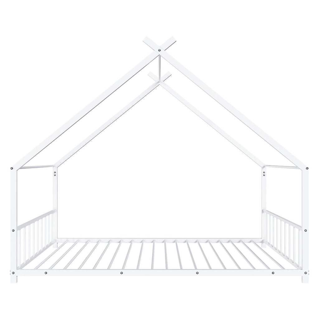 White Flat Bed House Shape with Side Guardrails Twin Children's Iron Bed
