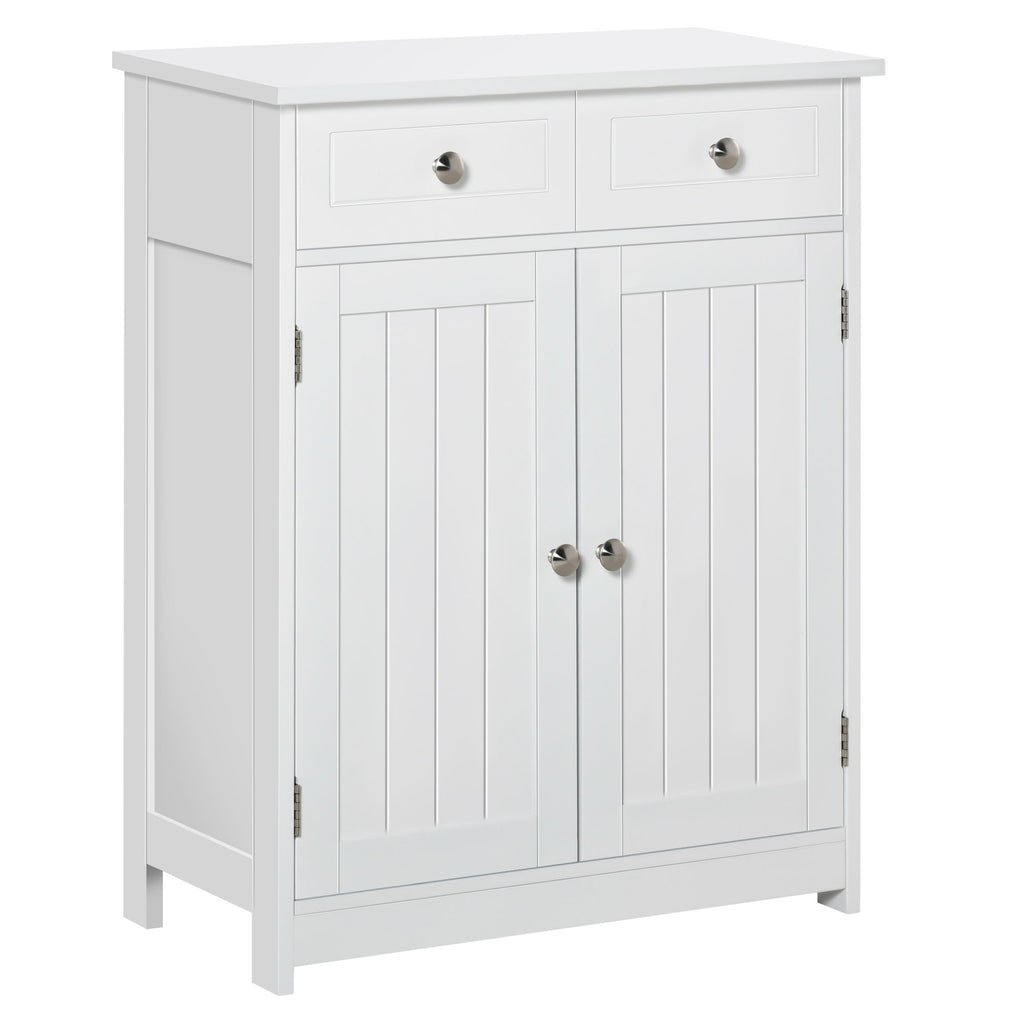 White Freestanding Bathroom Floor Cabinet with 2 Doors 2 Drawers Adjustable Shelf Storage Organizer Tower