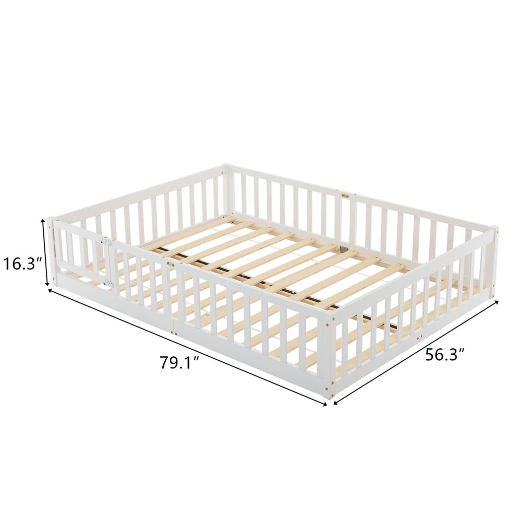 White Full-Size Wooden Toddler Crib Bed with Door & Floorboard – Convertible Kids' Safety Bed
