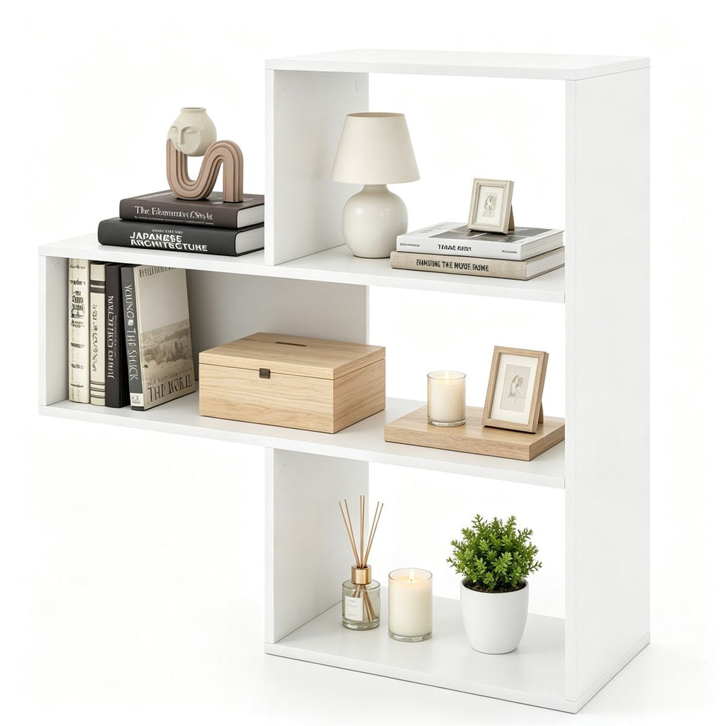 White Geometric Convex Bookshelf, 3-Tier Open Freestanding Display Shelf, Engineered Wood Storage Bookcase with Anti-Toppling Kits for Living Room Study Office