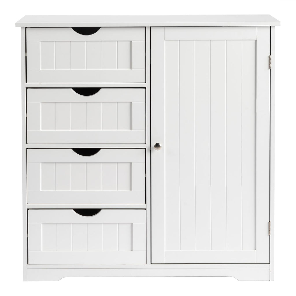 White MDF with paint finish + melamine veneer on particleboard, vertical stripes, 80*30*80cm, 4 drawers, 1 door, bathroom vanity