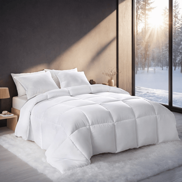 White Oversized Checkered Quilted Plump Duvet Luxury hotel-grade comfort for bedrooms and guesthouses. Winter-weight warmth for single/double beds. Premium breathable microfiber fabric. The ultimate C