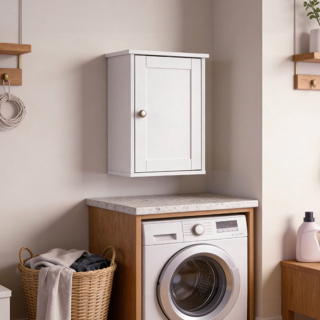 White P2 MDF painted cabinet, 34.6*20*50cm, single door with one shelf, bathroom vanit