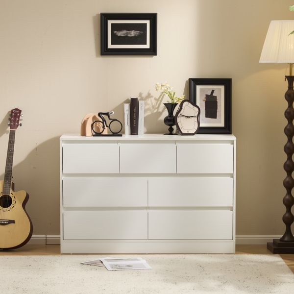 White P2 Particleboard 120*40*80cm 3-layer 7-drawer modern chest of drawers 1pc