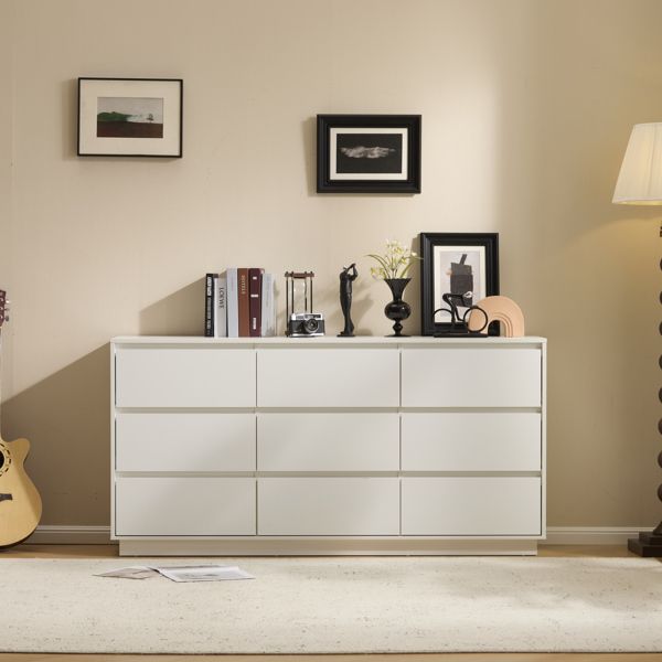 White P2 Particleboard 160*40*80cm 3-layer 9-drawer Modern Chest of Drawers 1pc