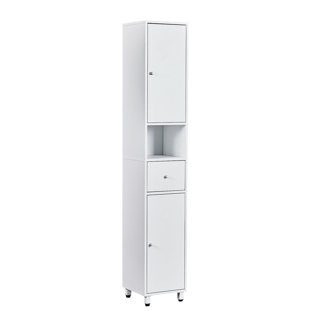 White particleboard with melamine veneer, 30*30*170cm, two doors, one drawer, one shelf, bathroom vanity