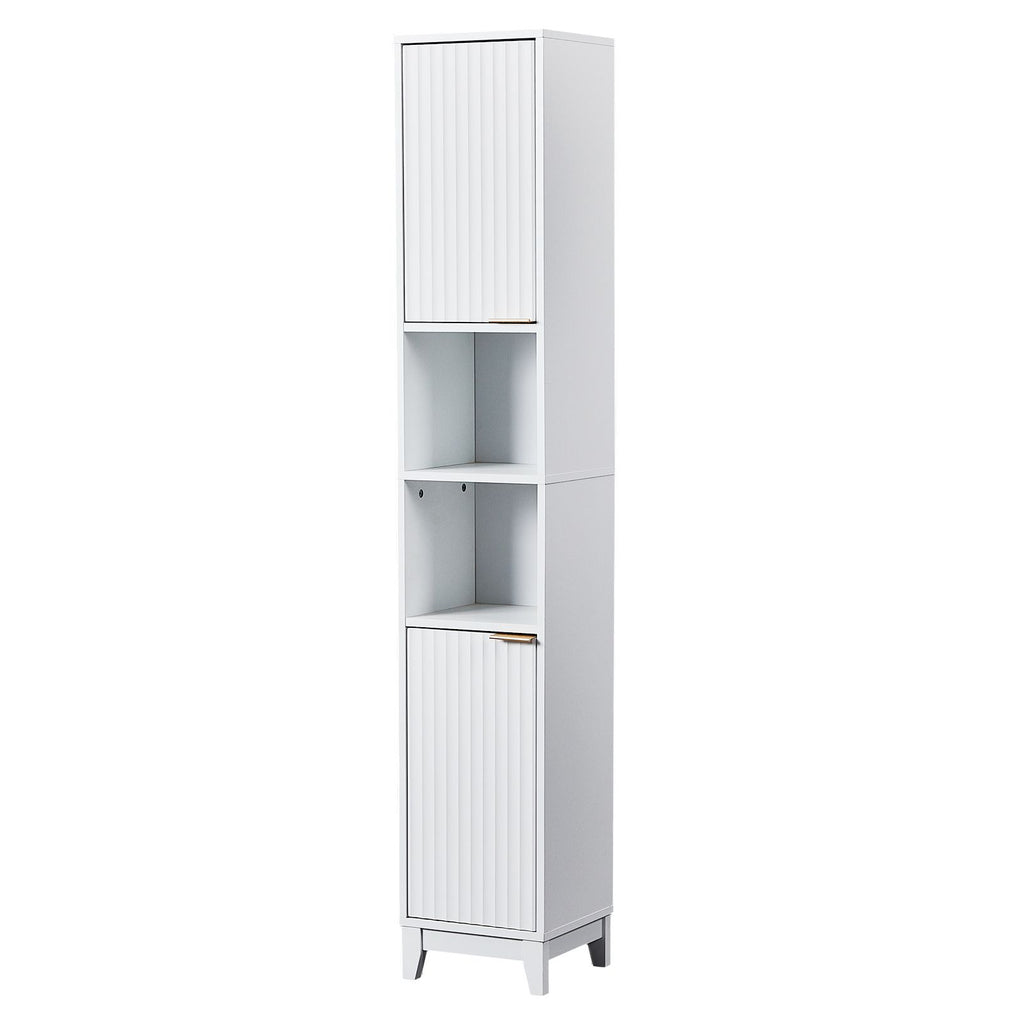 White particleboard with melamine veneer and MDF grid vacuum forming, 30*28*170cm, two doors and two shelves, bathroom vanity