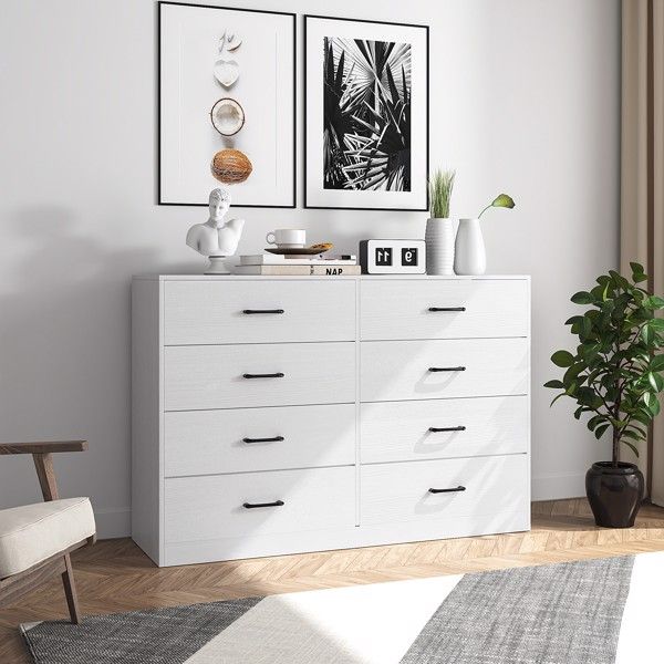 White particleboard with non-woven fabric lamination, 134*40*86cm, double row, 4 layers, 8 drawers. Decorative fabric-covered drawer cabinet