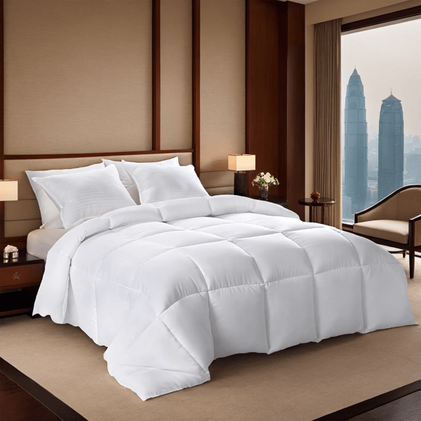 White Plump Duvet, Extra Large Checkered Quilting Luxury hotel-grade for bedrooms and guesthouses. Ultra-soft thickened warmth, all-season use. Simple Bohemian style. Perfect Christmas gift.