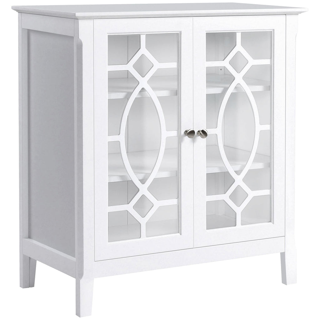 White Sideboard Display Cabinet with Double Glass Doors Adjustable Shelves Modern Elevated Base for Kitchen