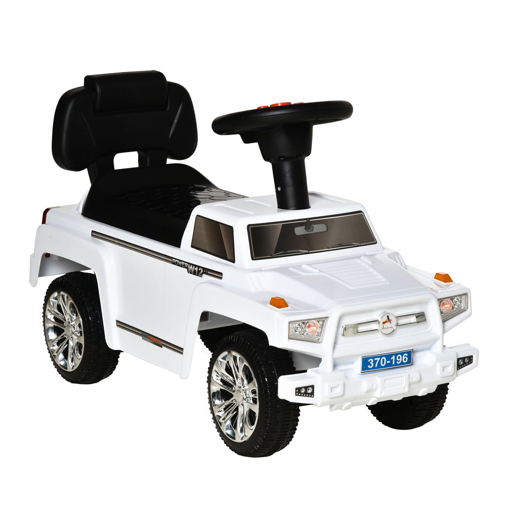 White SUV Style Kids Push Car Ride On Toy with Music Horn Lights and Storage